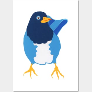 BIRD in Blue Paper Hand Cut Original Art Posters and Art